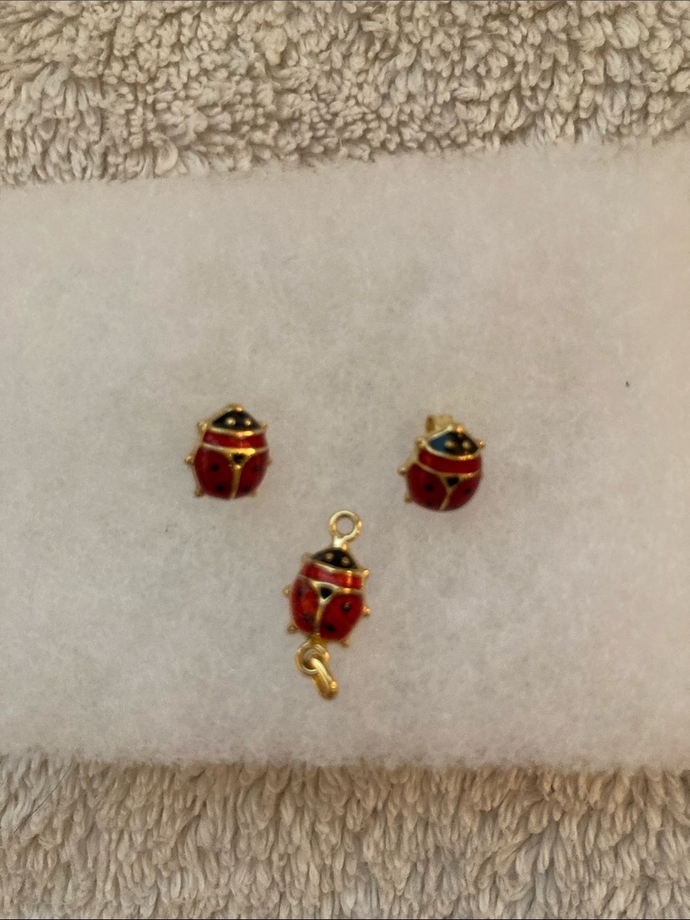 NEW- Kate Spade, ladybug earrings and pendant.